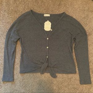 Altar’d State Tie Front Slouchy Shoulder Long Sleeve Top